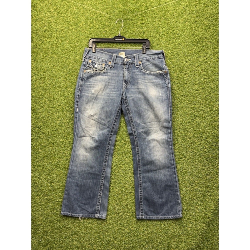 True Religion Jeans Mens 33 Blue Billy Straight Flap Pocket OM Big T y2k 33x28